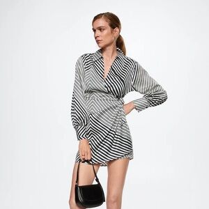 NWT Mango Black and White Striped Shirt Dress XS